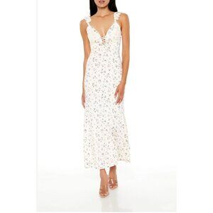 NWT Baby doll Y2K Lace Cream Floral Maxi Dress Tie Boho Chic Ruffle Forever 21